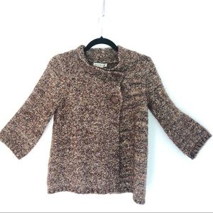 Susan Bristol Boxy 60s Snap Sweater Brown Marled S